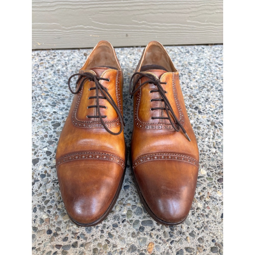 Magnanni 19099 Mens Cognac Hand Painted Leather Cap Toe Brogue Oxfords Size 11 M - Picture 6 of 10